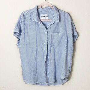 Lola River Short Sleeve Stripe Blue White Button Down Shirt size Large